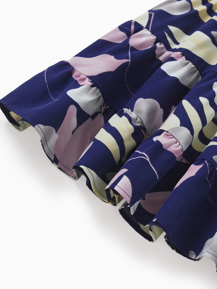 Robes maman et moi, plantes tropicales, imprimé floral, bretelles, ceinture, robe assortie, violet