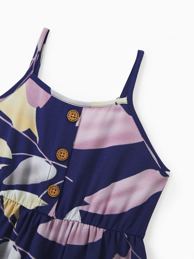 Robes maman et moi, plantes tropicales, imprimé floral, bretelles, ceinture, robe assortie, violet