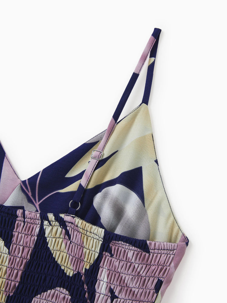 Robes maman et moi, plantes tropicales, imprimé floral, bretelles, ceinture, robe assortie, violet