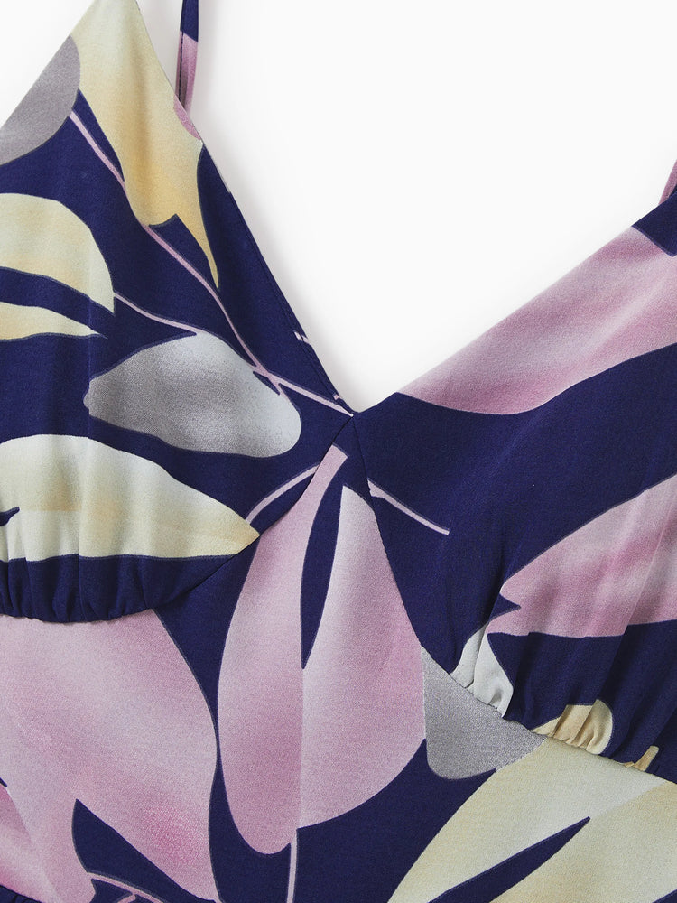 Robes maman et moi, plantes tropicales, imprimé floral, bretelles, ceinture, robe assortie, violet