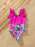 Toddler Girl Swimsuits Tropical Pink Leaf Print Halter One-Piece Swimwear Set Pink