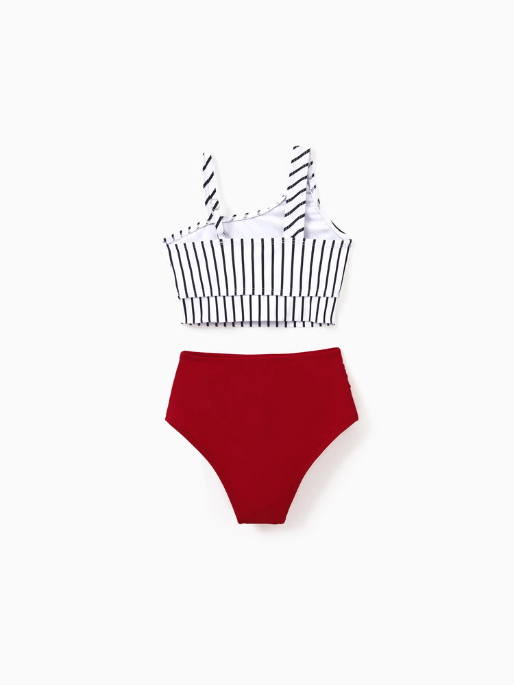 Toddler Girl Swimsuits Red Striped Bikini Matching Beachwear Outfits for Summer, Cruise, Vacation Red