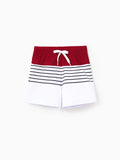 Toddler Boy Swimsuits Red Striped Colorblock Swim Trunks Matching Beachwear Outfits for Summer, Cruise, Vacation Red