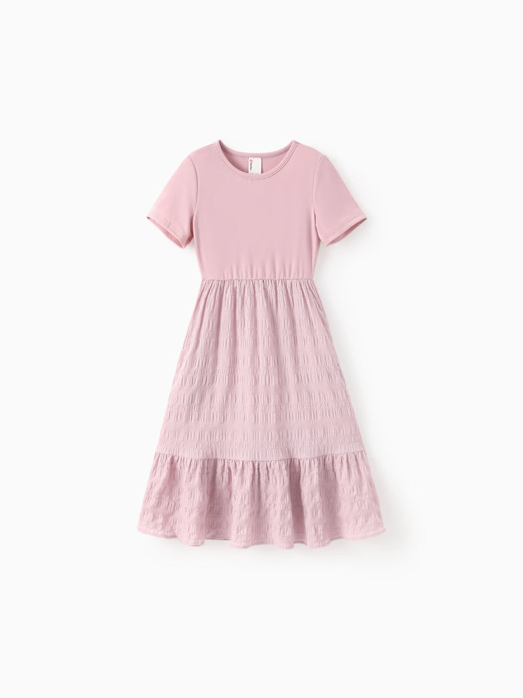 Kid Girl Ruffled Boho Casual Maxi Dress with Pockets Pink