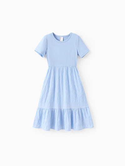 Vestido largo bohemio informal con volantes y bolsillos para niña, color azul