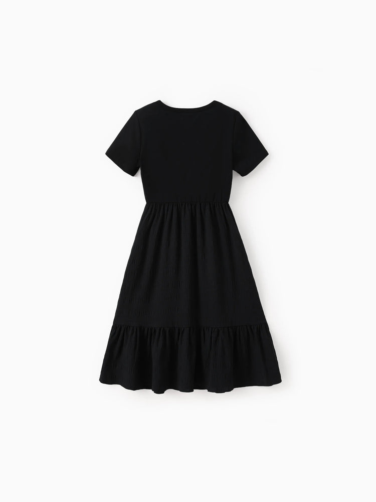Robe longue décontractée à volants style bohème pour fille avec poches, noire