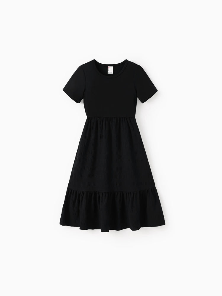 Robe longue décontractée à volants style bohème pour fille avec poches, noire