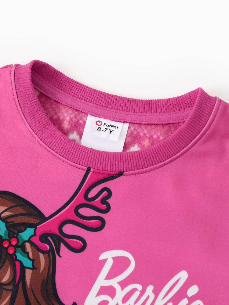 Sweat-shirt à manches longues imprimé personnage de Noël Barbie Kid Girl rose