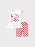 Peppa Pig Toddler Girl 2pcs Cotton Ruffle-sleeve Top and Naia™ Floral Plaid Leggings Set White