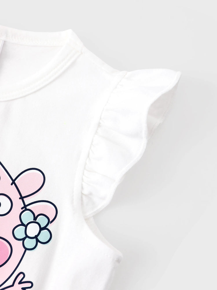 Peppa Pig Toddler Girl 2pcs Cotton Ruffle-sleeve Top and Naia™ Floral Plaid Leggings Set White