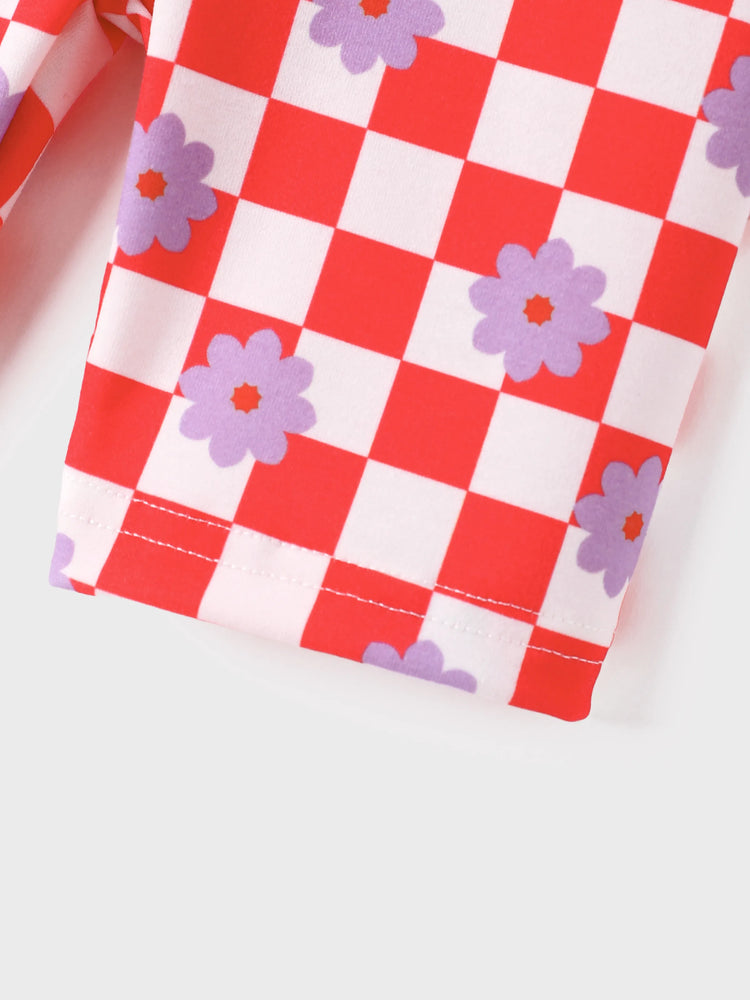 Peppa Pig Toddler Girl 2pcs Cotton Ruffle-sleeve Top and Naia™ Floral Plaid Leggings Set White