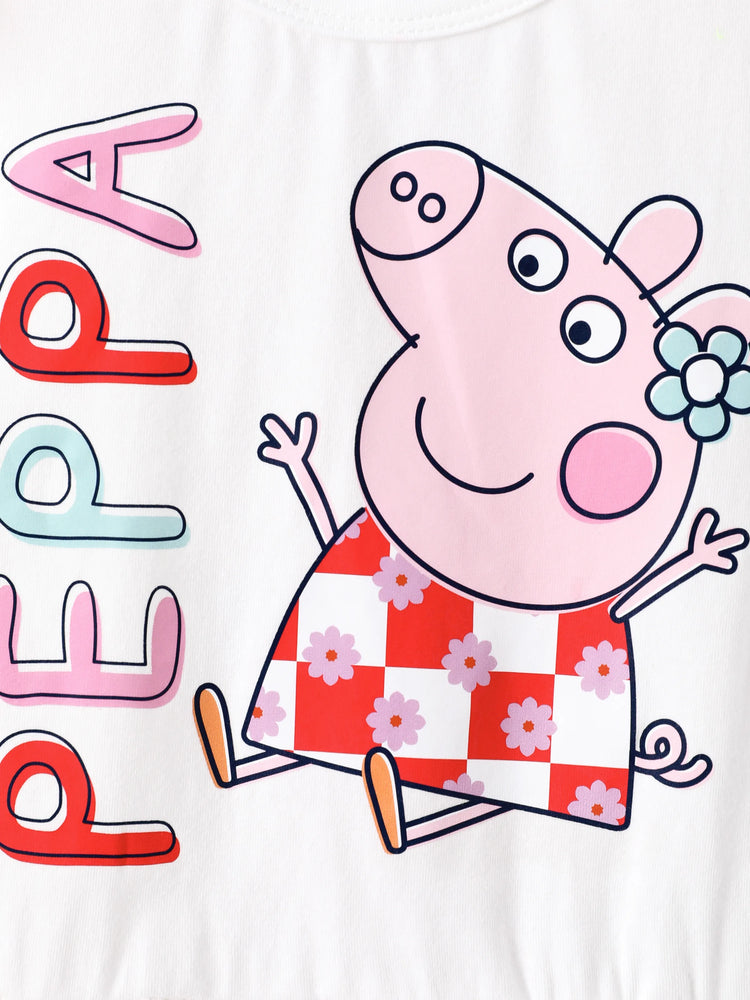 Peppa Pig Toddler Girl 2pcs Cotton Ruffle-sleeve Top and Naia™ Floral Plaid Leggings Set White