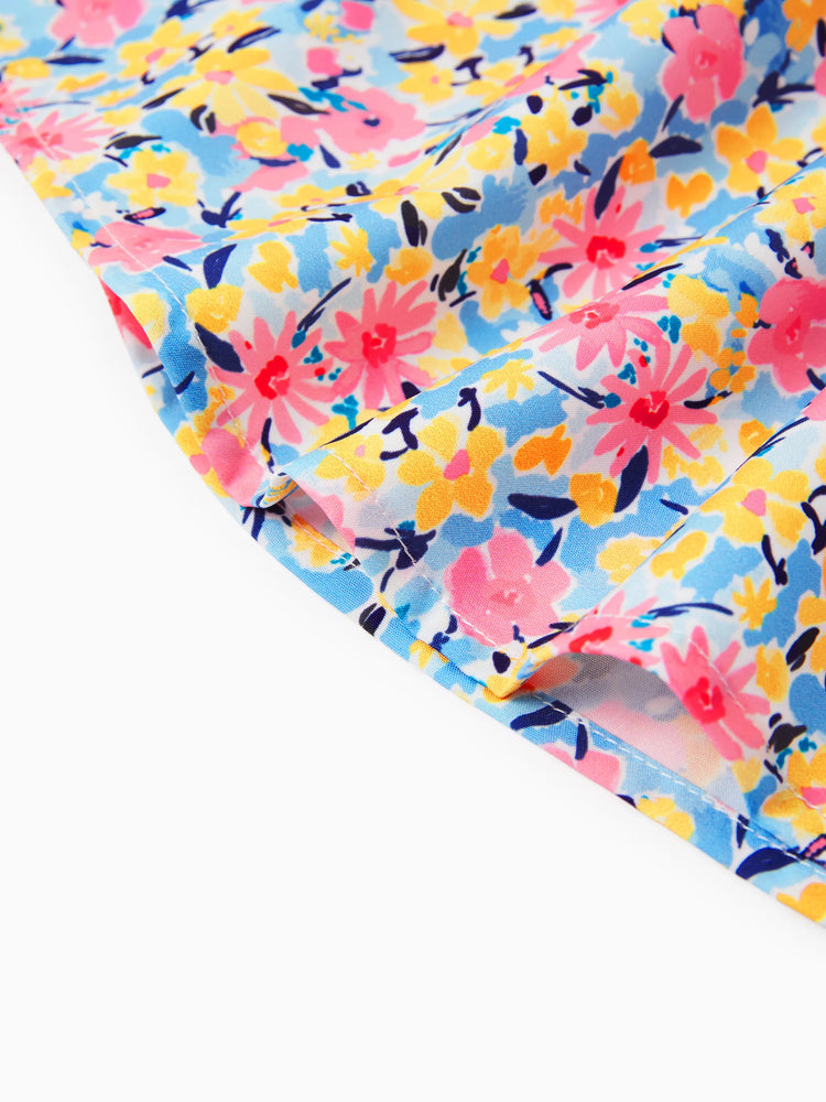 Vestido floral con mangas abullonadas para niña, color rosa melocotón