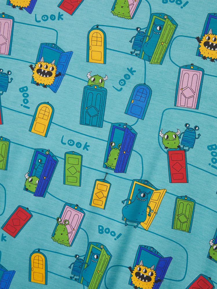 Pyjama familial en bambou imprimé dessin animé, ensemble de pyjama assorti à manches courtes (ajusté pour les enfants) vert