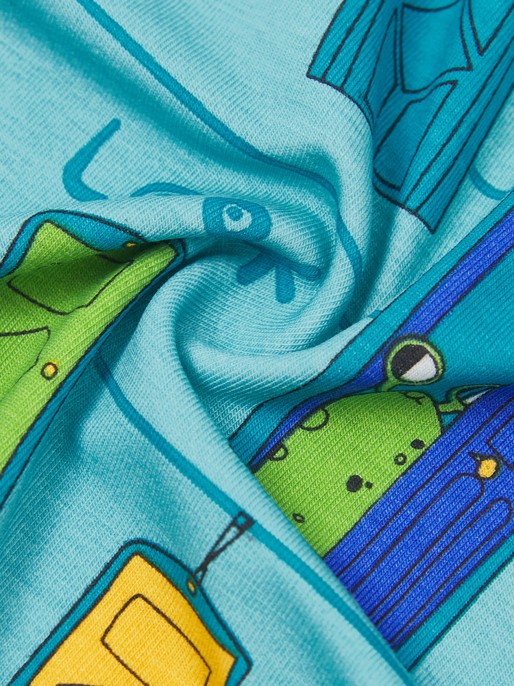 Pyjama familial en bambou imprimé dessin animé, ensemble de pyjama assorti à manches courtes (ajusté pour les enfants) vert