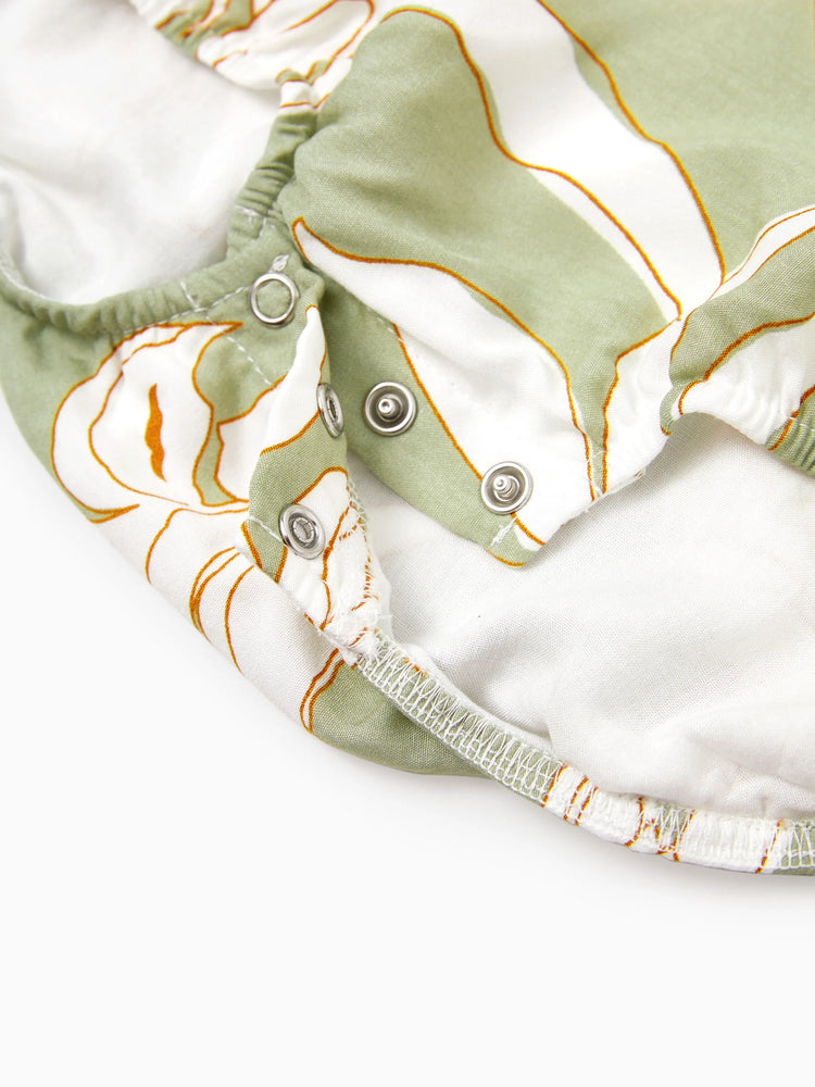 Matching Family Outfits Tropical Floral Print Strap Dress or Short-sleeve Colorblock Shirts Set Pale Green