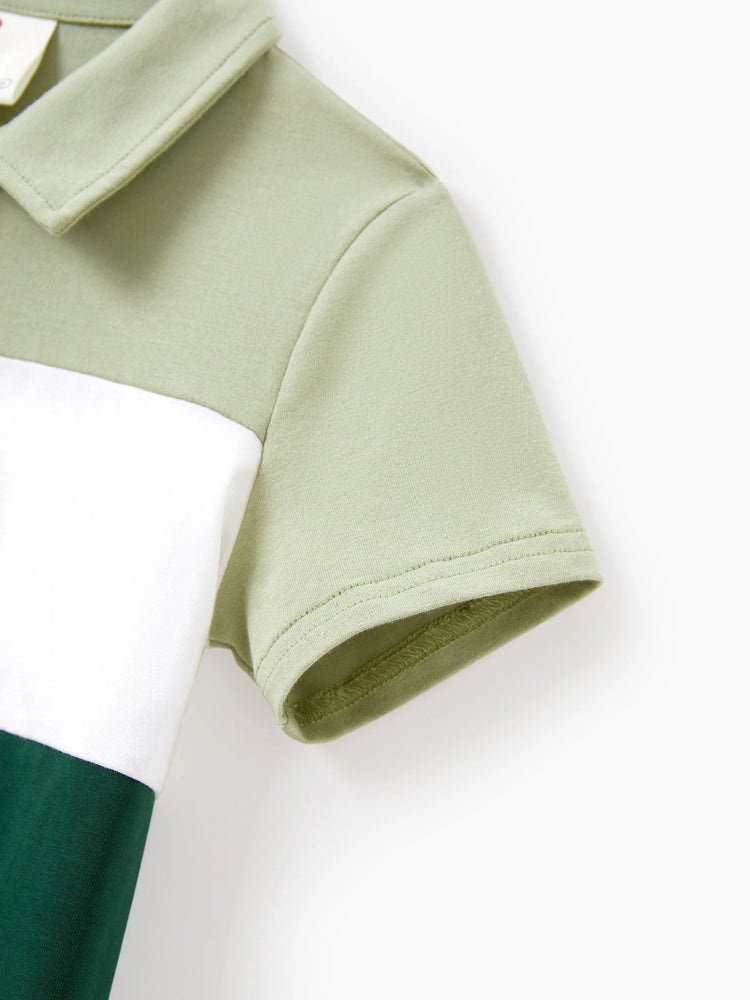 Matching Family Outfits Tropical Floral Print Strap Dress or Short-sleeve Colorblock Shirts Set Pale Green