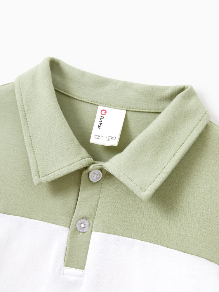 Daddy & Son Outfits Tropical Floral Print Strap Dress or Short-sleeve Colorblock Shirts Set Pale Green