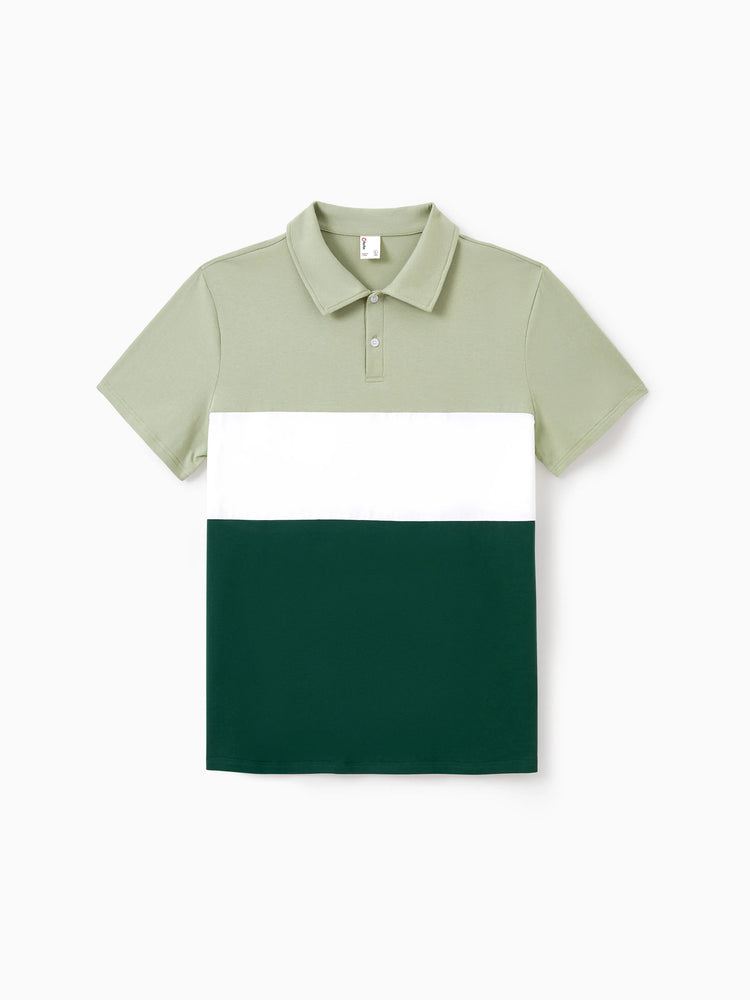 Daddy & Son Outfits Tropical Floral Print Strap Dress or Short-sleeve Colorblock Shirts Set Pale Green