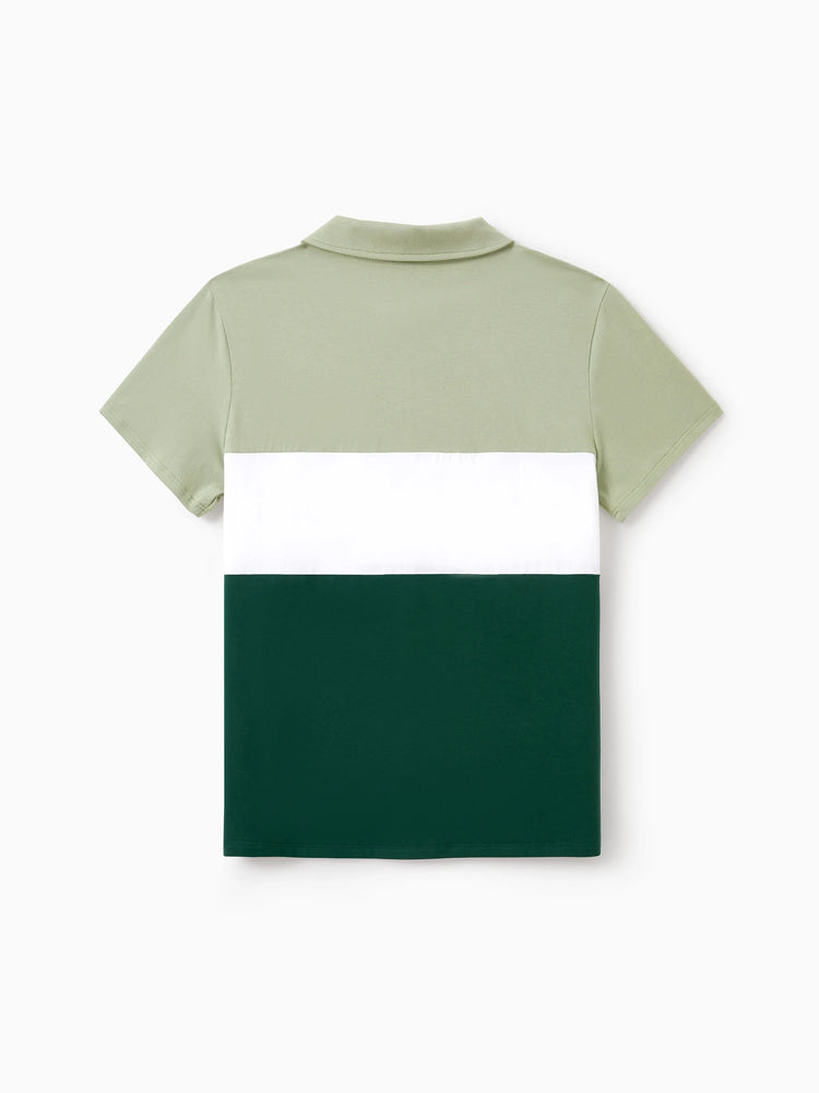 Matching Family Outfits Tropical Floral Print Strap Dress or Short-sleeve Colorblock Shirts Set Pale Green