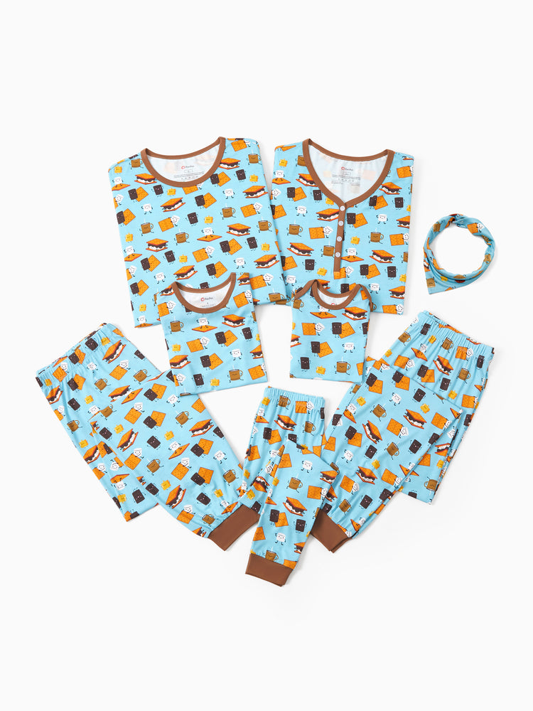 Bamboo Family PJs Cute Print Short Sleeve & Long Pants Sleepwear Matching Pajama set (Snug-Fitting for Children) Green