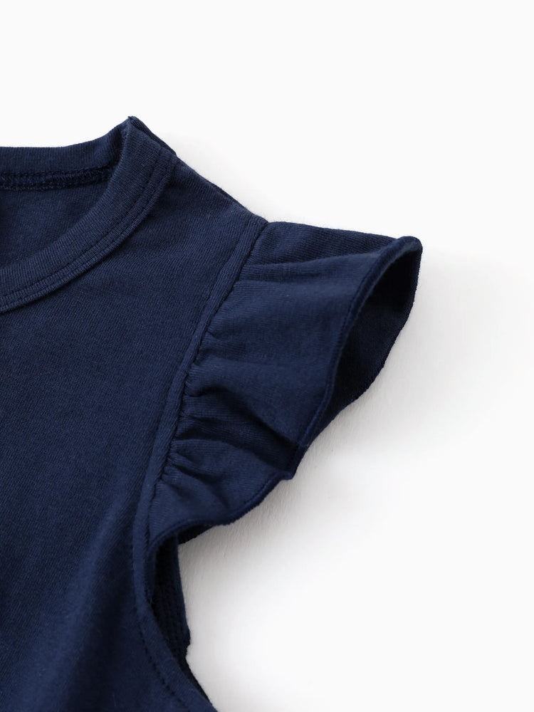 Harry Potter Toddler/Kid Girl Cotton Owl/College Print Ruffle-sleeve Mesh Dress Deep Blue