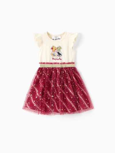 Robe en coton à manches volantées et imprimé hibou/université Harry Potter pour petite fille/enfant Bordeaux