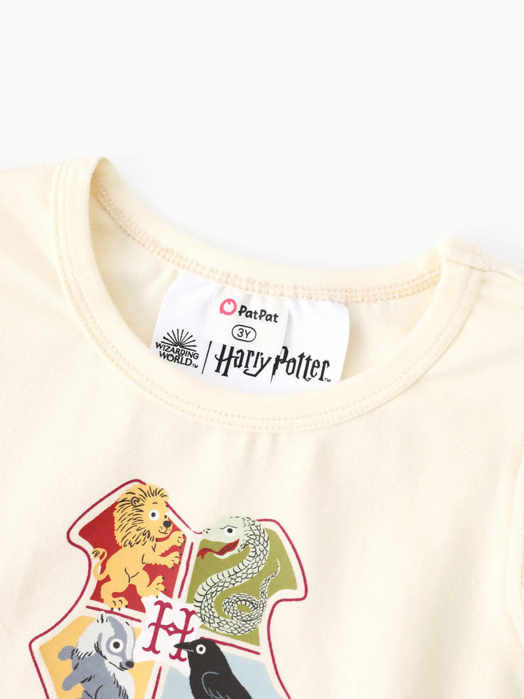 Harry Potter Toddler/Kid Girl Cotton Owl/College Print Ruffle-sleeve Mesh Dress Burgundy