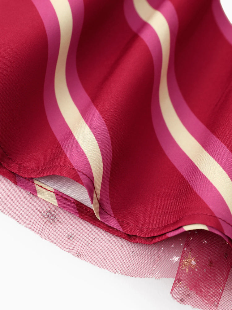 Harry Potter Toddler/Kid Girl Cotton Owl/College Print Ruffle-sleeve Mesh Dress Burgundy