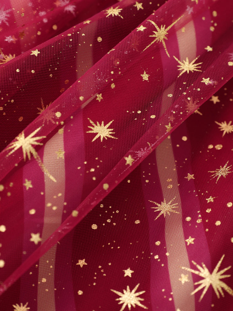 Harry Potter Toddler/Kid Girl Cotton Owl/College Print Ruffle-sleeve Mesh Dress Burgundy