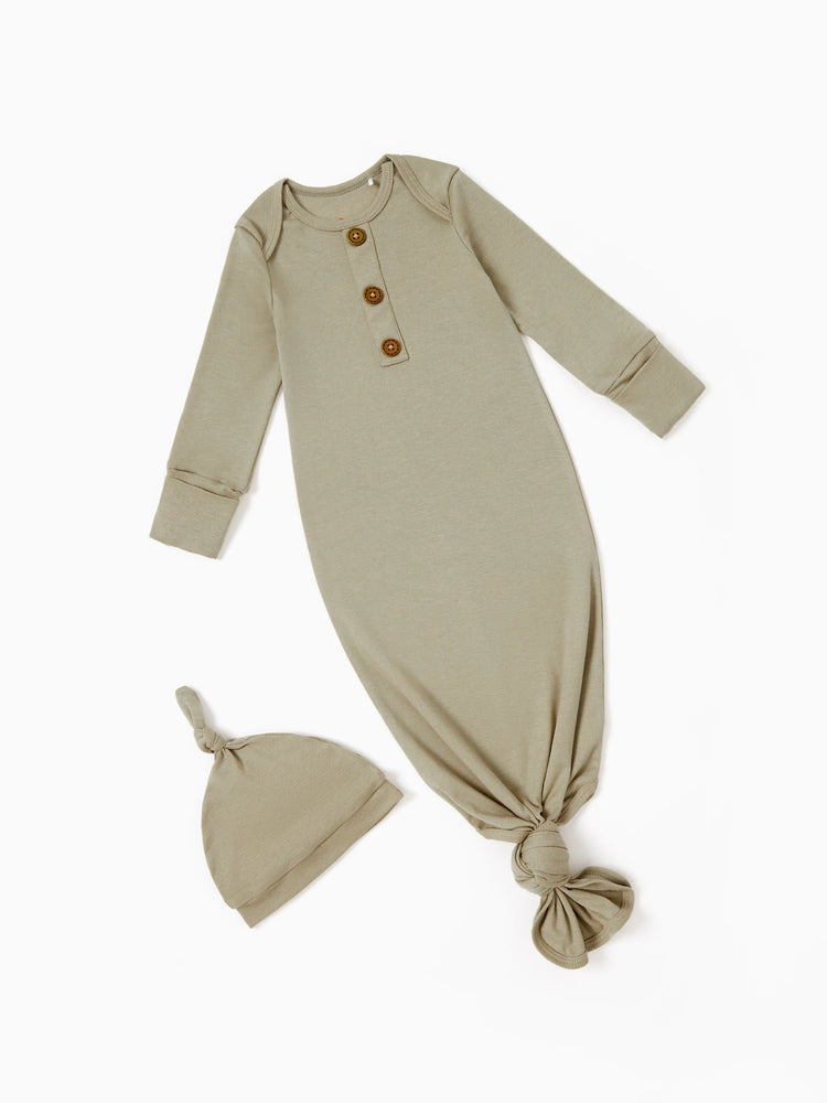 Baby Boy/Girl Solid Color Baby Sleeping Bag Infant Gown with Hat Light Green