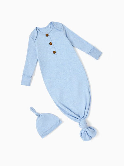 Gigoteuse bébé garçon/fille couleur unie, robe bébé avec bonnet bleu clair