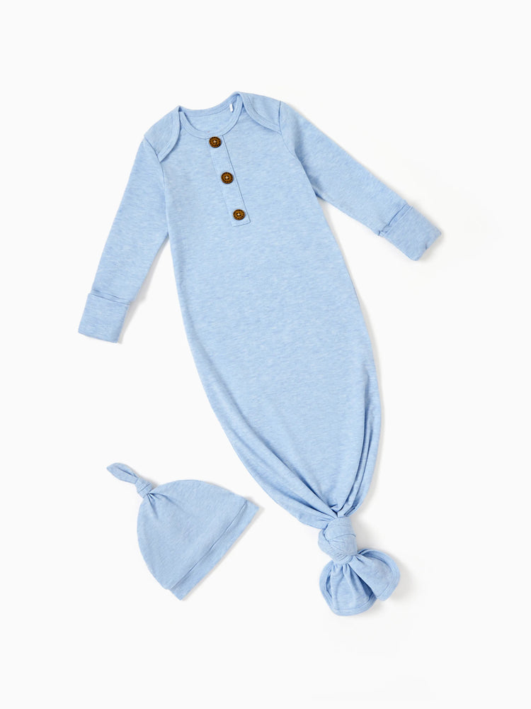 Gigoteuse bébé garçon/fille couleur unie, robe bébé avec bonnet bleu clair