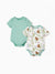 Baby 2-pack bamboo baby rompers, solid and printed, light green.