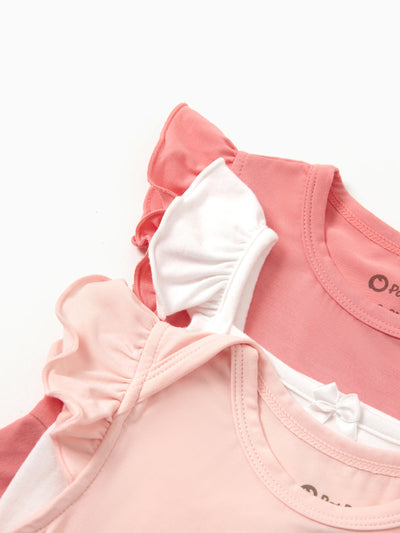 Bamboo Baby Girl Solid Color 3-Piece Rompers Set Pink