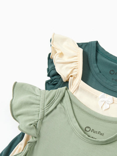 Bamboo Baby Girl Solid Color 3-Piece Rompers Set Green