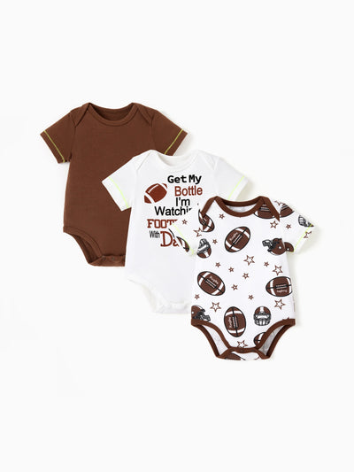 Ensemble 3 pièces barboteuses à imprimé ludique pour bébé garçon/fille, marron