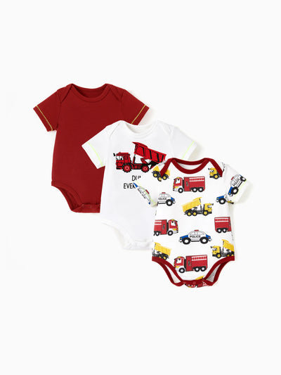 Ensemble 3 pièces barboteuse à imprimé ludique pour bébé garçon/fille, rouge