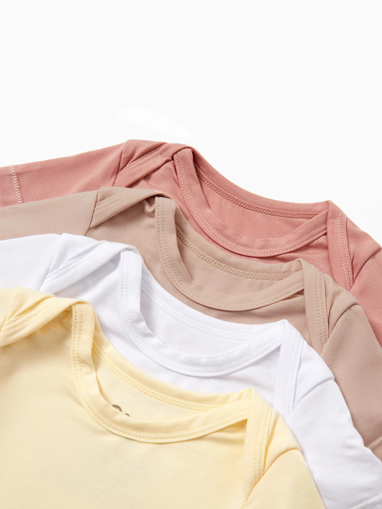 Baby Boy/Girl 4-Piece Modal Solid Color Rompers Set Pale Yellow