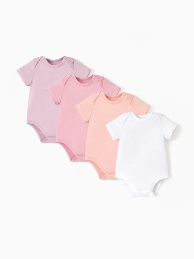 Ensemble 4 pièces barboteuses en modal de couleur unie pour bébé garçon/fille, rose