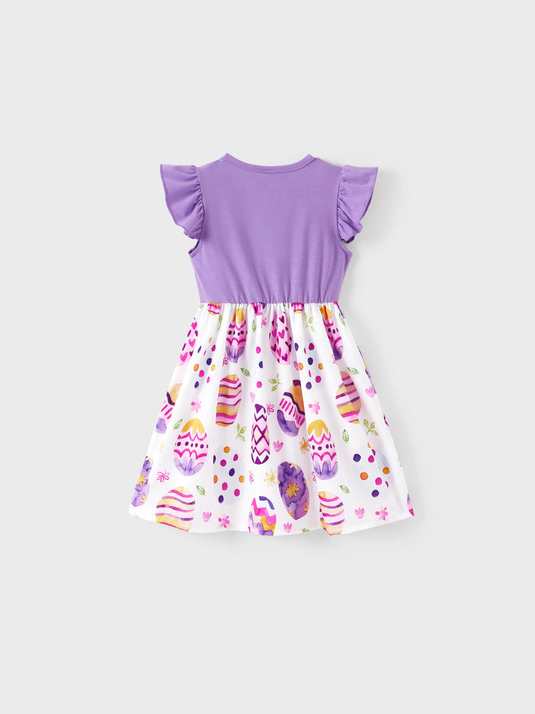 Robe de Pâques à manches flottantes et imprimé lapin pour petite fille, violette