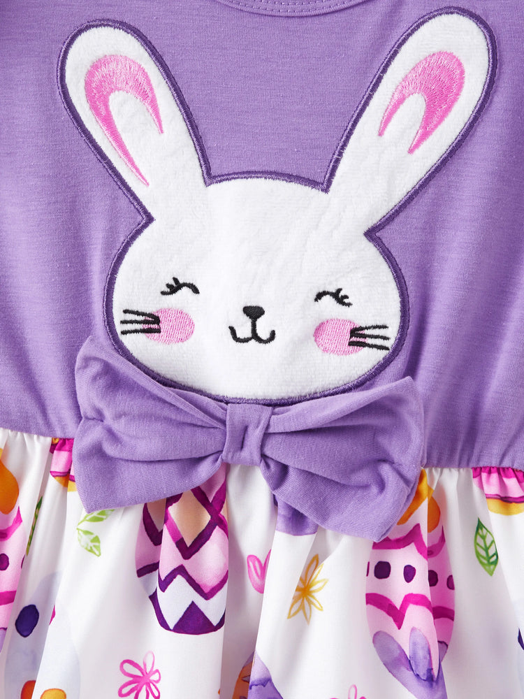 Robe de Pâques à manches flottantes et imprimé lapin pour petite fille, violette