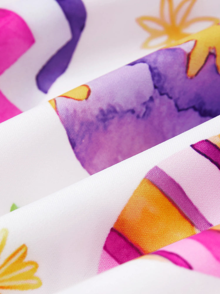 Robe de Pâques à manches flottantes et imprimé lapin pour petite fille, violette