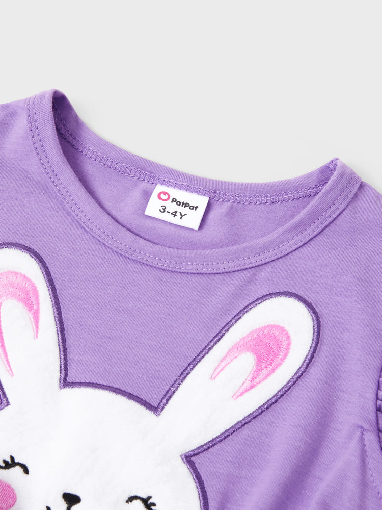 Robe de Pâques à manches flottantes et imprimé lapin pour petite fille, violette
