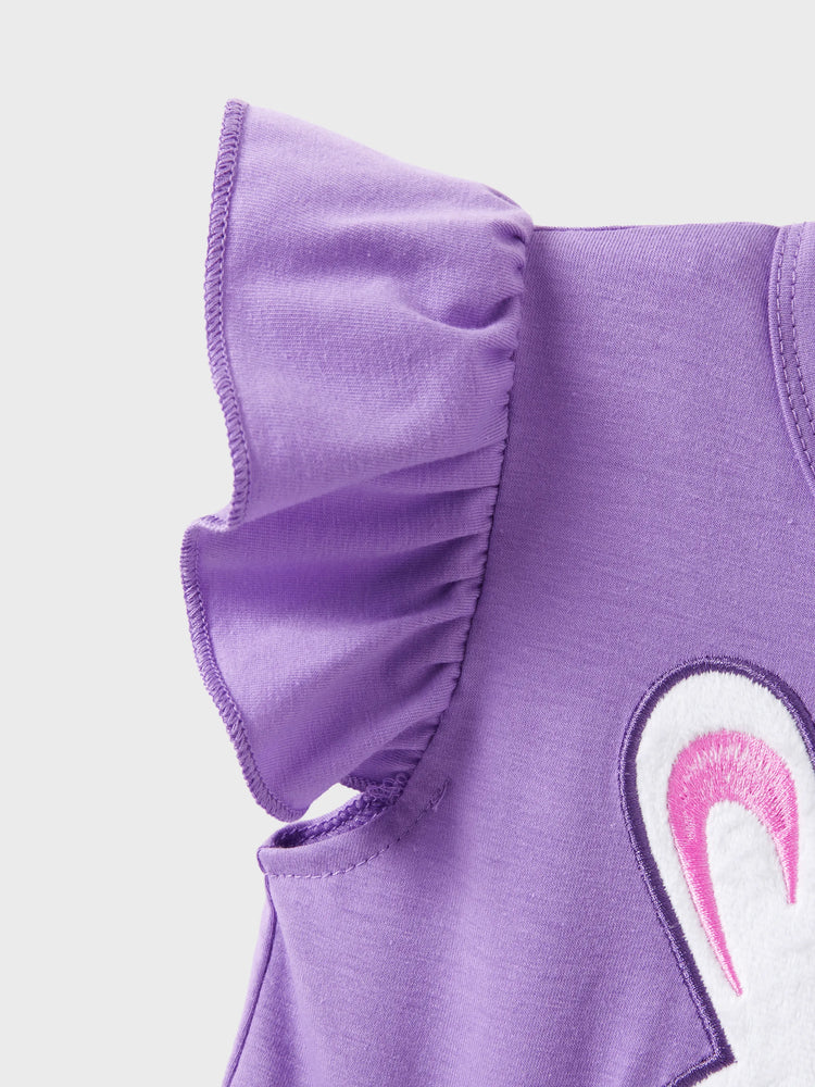 Robe de Pâques à manches flottantes et imprimé lapin pour petite fille, violette