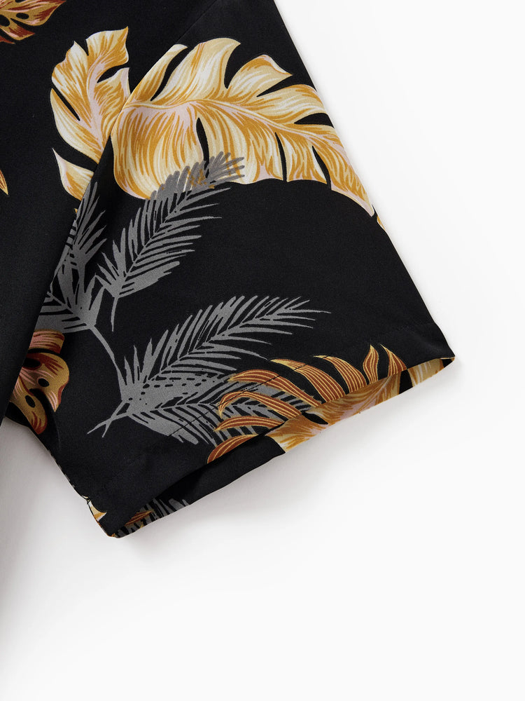 Ensemble de plage à imprimé floral assorti pour toute la famille, chemise à manches courtes ou haut caraco et pantalon large pour les vacances d'été, noir et blanc