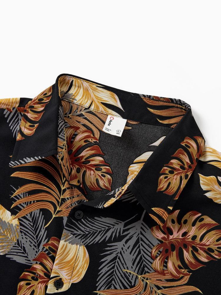 Daddy & Daughter Floral Print Beach Wear Short-sleeve Shirt or Camisole top and Wide-Leg Pants Set for Summer Vacation Family Looks Black+White