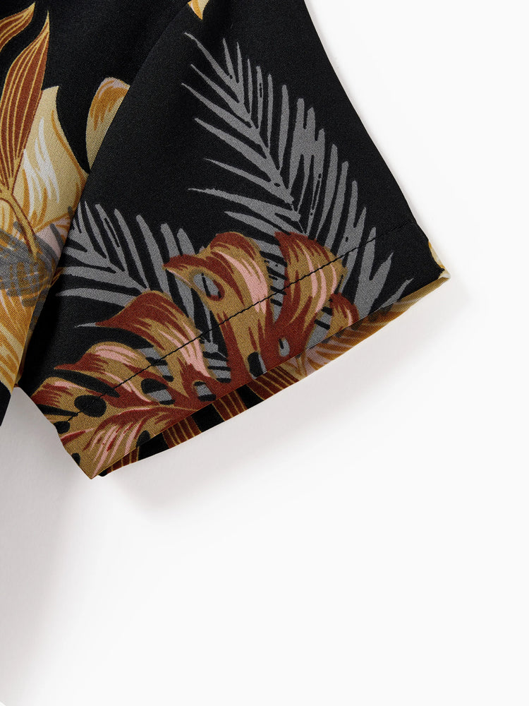 Ensemble de plage à imprimé floral assorti pour toute la famille, chemise à manches courtes ou haut caraco et pantalon large pour les vacances d'été, noir et blanc