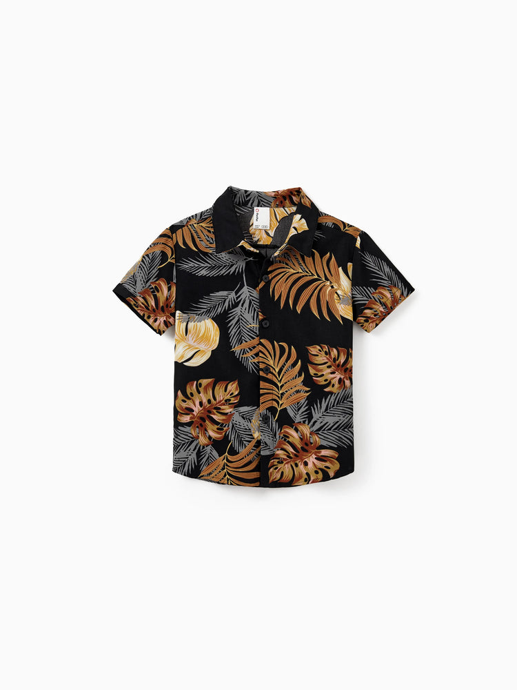 Ensemble de plage à imprimé floral assorti pour toute la famille, chemise à manches courtes ou haut caraco et pantalon large pour les vacances d'été, noir et blanc