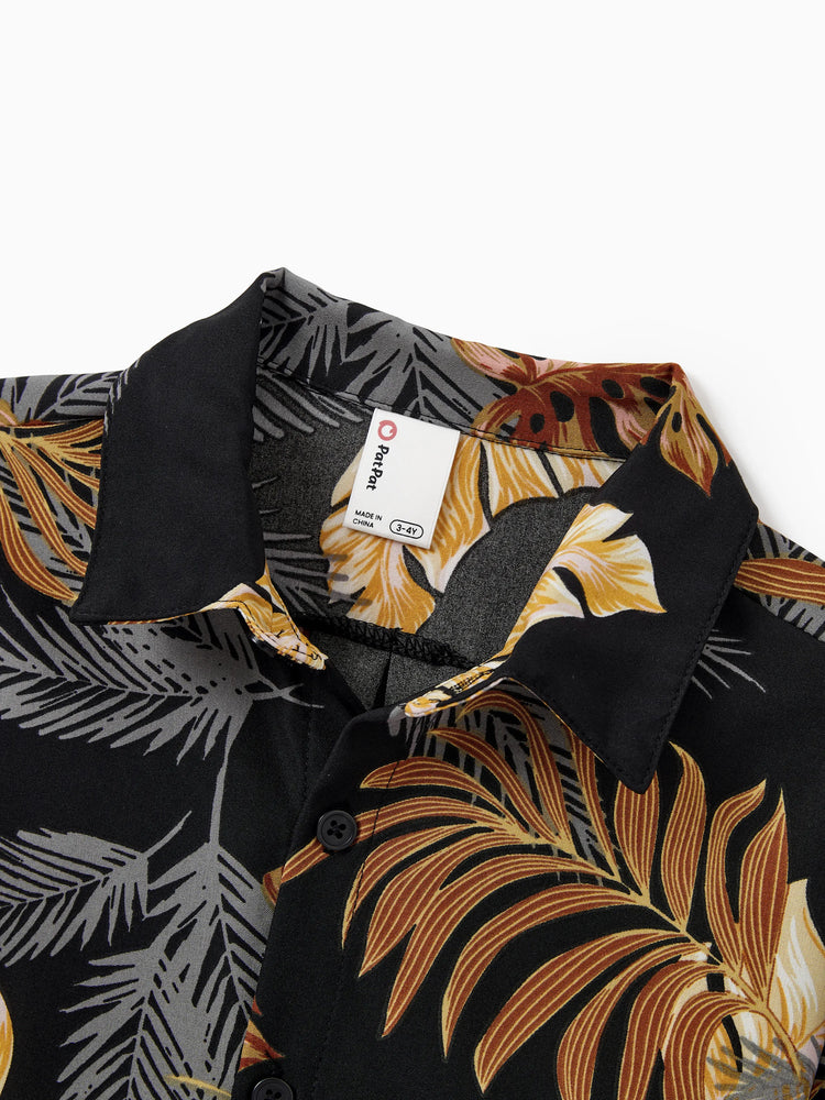 Ensemble de plage à imprimé floral assorti pour toute la famille, chemise à manches courtes ou haut caraco et pantalon large pour les vacances d'été, noir et blanc